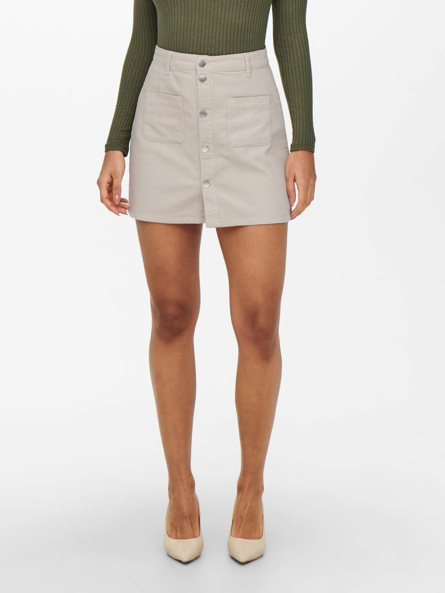 ONLY Women Solid Regular Fit Casual Beige Straight Skirt