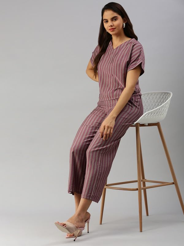 De Moza Women Palazzo Woven Bottom All Over Print Cotton Flex Wine