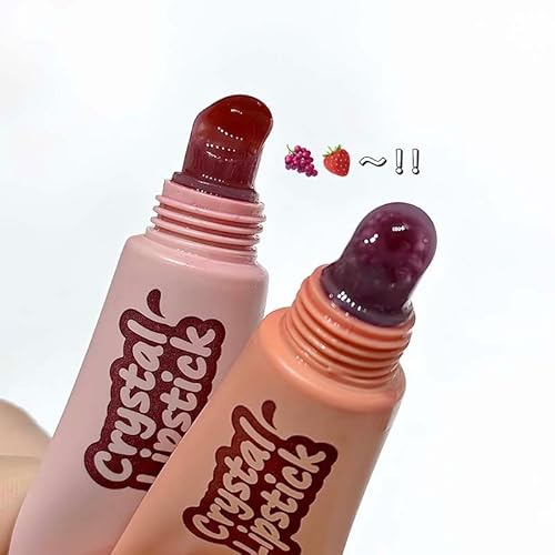 Cappuvini Crystal Lip Glaze | Transparent Jelly Texture | Long Stay with Lip Care Benefits | Adorable Keychain Packaging | Long-Lasting Lip Glaze with Glossy Finish | Light Pink & Purple Shades for Women | Korean Style Makeup for Girls & Teens (01# Strawb