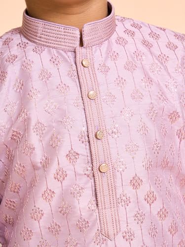 Manyavar Boys Art Silk Thread Embroidery|Sequins Kurta Pyjama Set (Lilac,10-12Y)
