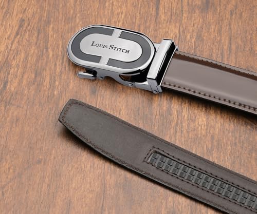 LOUIS STITCH Premium VT Leather Men's Auto Lock Belt | No Holes Belts for Men | Leather Belt for Gents (LSBE-SY-ALBB32-ALGB)