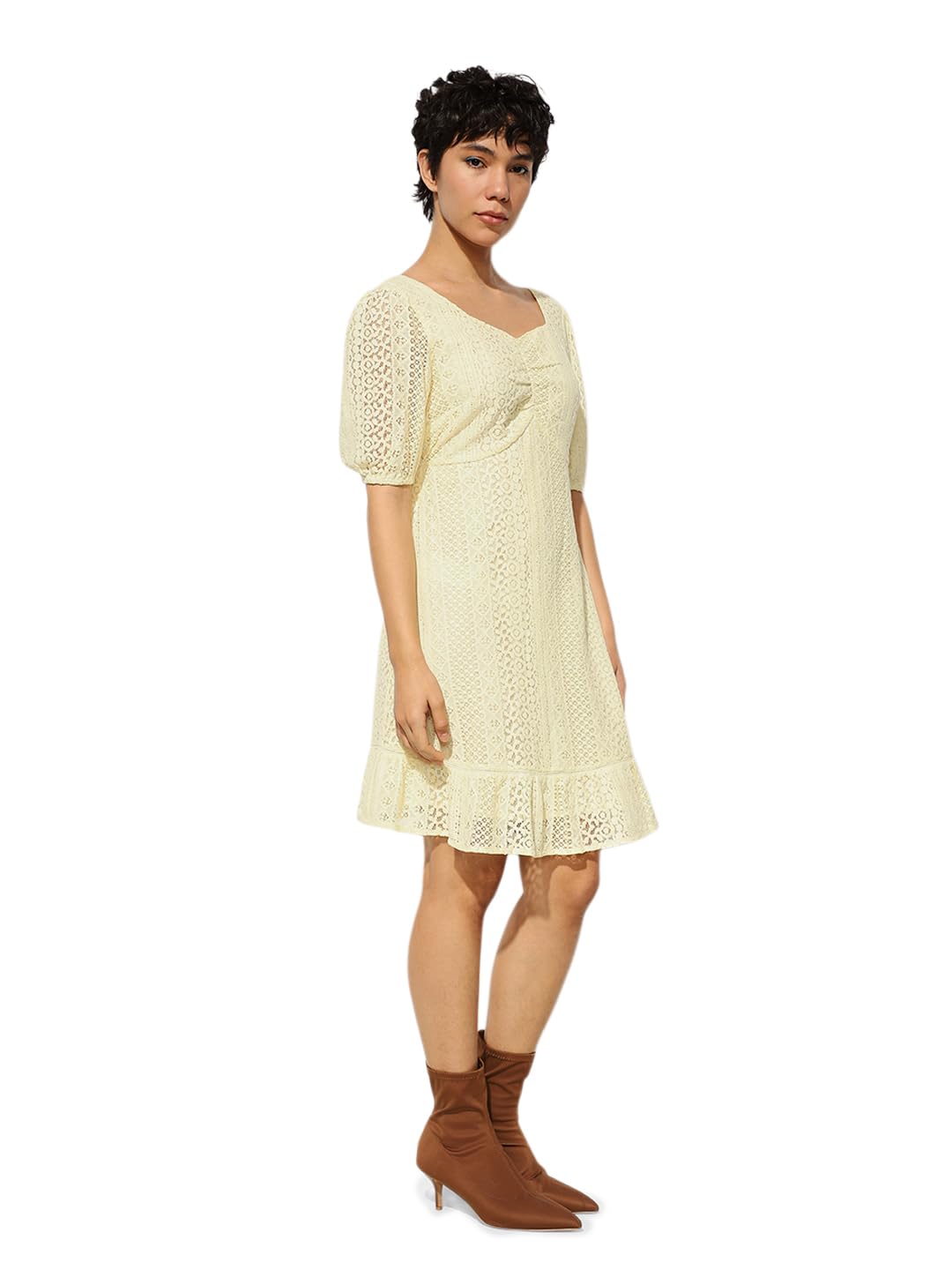 ONLY Women's Fit and Flare Yellow Dress