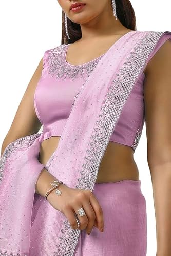 Soch Womens Lavender Organza Saree With Stone Work