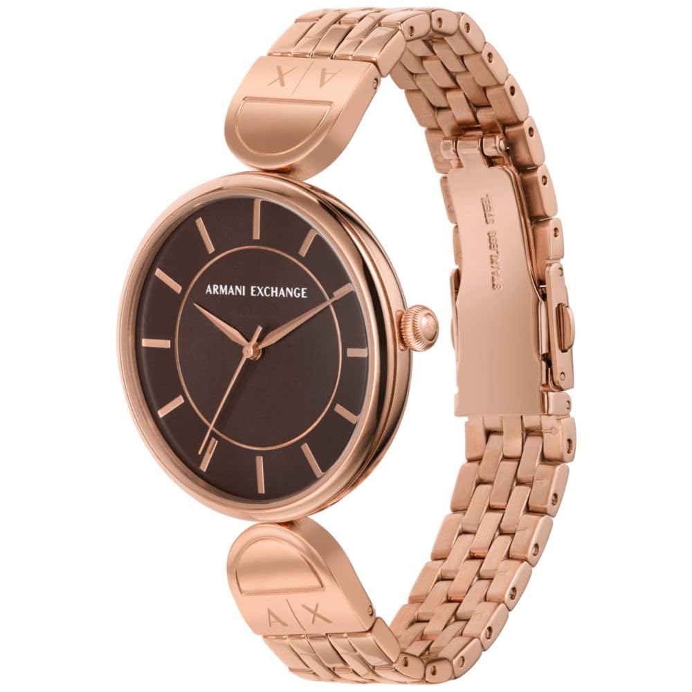 Armani Exchange Stainless Steel Analog Brown Dial Women Watch-Ax5384, Rose Gold Band