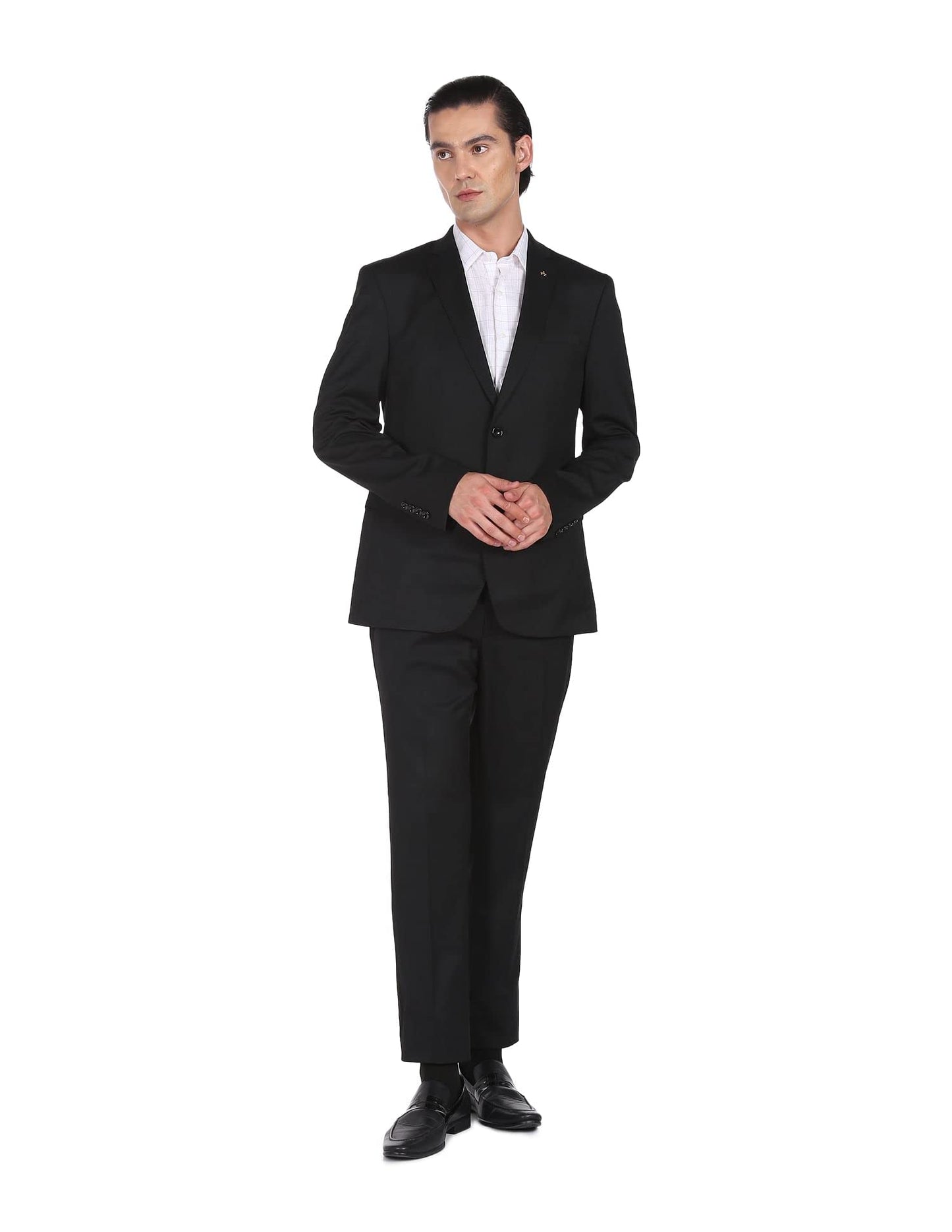 Arrow Men's Polyester Single Breasted Business Suit Pants Set (AREU5085A_Black