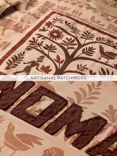 The Souled Store Nomad: Indus Brown Men and Boys Short Sleeves Round Neck Graphic Printed Tribal Casual Drop Shoulder Streetwear Trendy Super Oversized T-Shirt