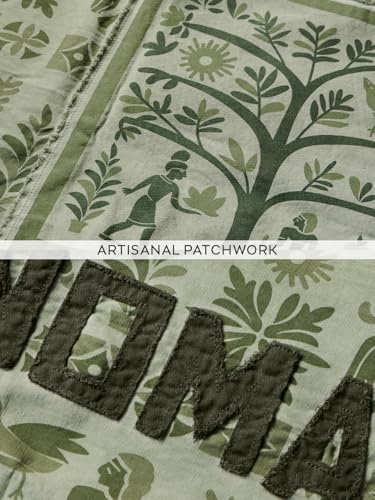 The Souled Store Nomad: Indus Green Men and Boys Short Sleeves Round Neck Sage Green Embroidered Tribal Graphic Casual Drop Shoulder Streetwear Trendy Super Oversized T-Shirt