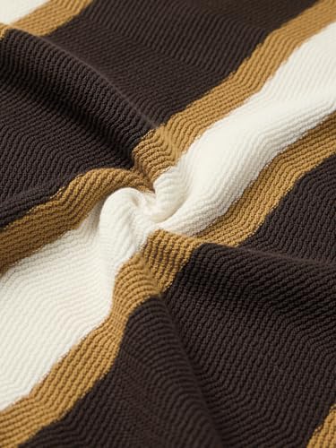 The Souled Store: Jacquard Polo Chestnut Men and Boys Short Sleeve Spread Collar Dark Brown Jacquard Knit Vertical Stripe Pattern Cotton Regular Fit Casual Everyday Polo Shirts