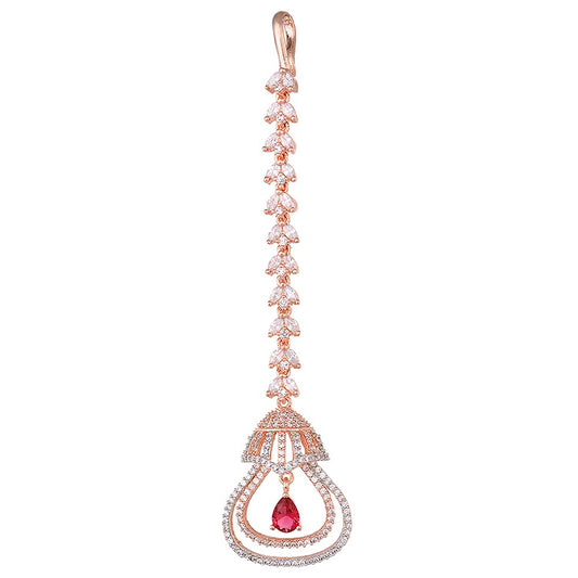 Saraf RS Jewellery-Rose Ruby AD studded Bell shaped Handcrafted Maang Tika