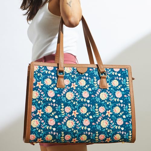 TEAL BY CHUMBAK Office Tote Bag for Women | Stylish Shoulder Bags for College | Professional Canvas Tote Bag | Laptop-Friendly College Bag