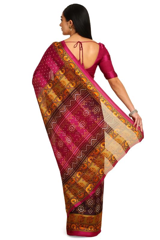 Soch Womens Magenta Chiffon Bandhani Print Saree