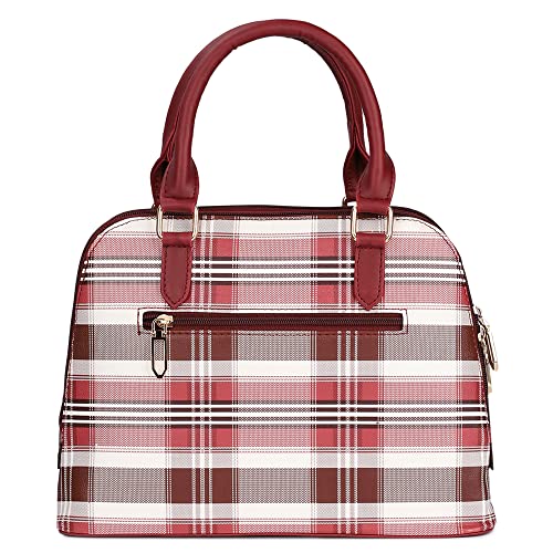 The Clownfish Andrea Handbag for Women Office Bag Ladies Shoulder Bag Tote for Women College Girls-Checks Design (Maroon)