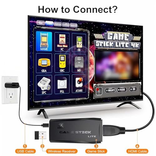Wireless Console Retro Video Game for TV- 4K Ultra HD |Video Game | Gaming Console| Retro Game Stick |Built-in 21000 +TV Game, 64Gb,9 Emulators|Dual-Player Setup
