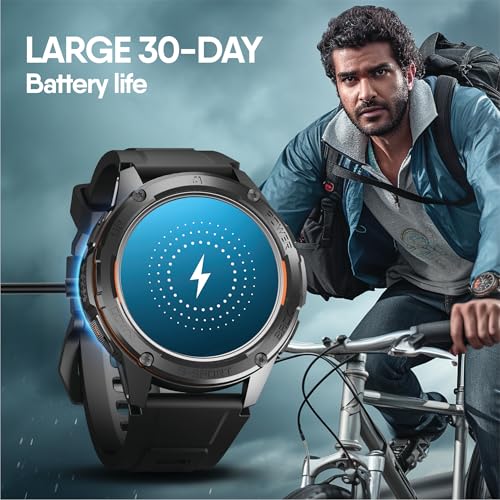 CrossBeats Armour Pro AI Premium Smart Watch for Man, Latest 1.43” AMOLED Always on Display,5 ATM Waterproof,Compass,30-Day Battery, GPS,BT Calling Smartwatch,150+ Sports Modes,BP,HR,SPO2,Android,iOS