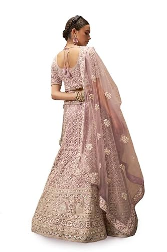 Soch Womens Purple Net Embroidered and Sequin Embellished Unstitched Lehenga Set