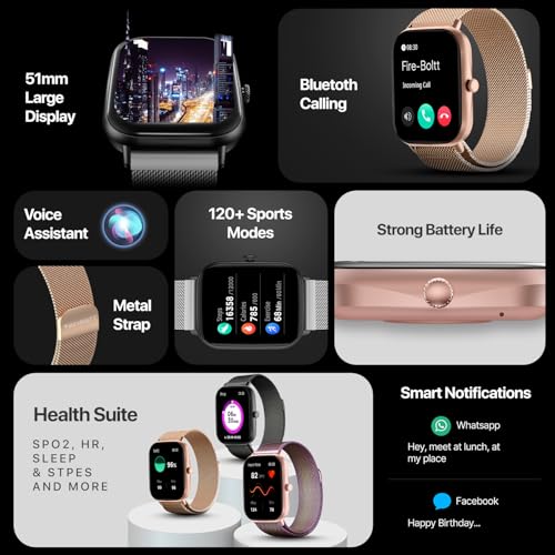 Fire-Boltt Ninja Call Pro Max Ultra Bluetooth Calling Smart Watch, 2.01" HD Display, 120+ Sports Modes, Health Suite, AI Voice Assistance, SpO2 Smartwatch for Men & Women - Rainbow Link