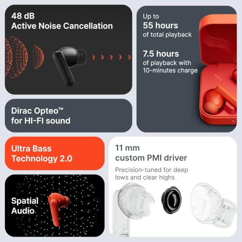 CMF by Nothing Buds 2 48 dB Hybrid ANC, Ultra Bass Technology 2.0, 55 Hrs Playtime Bluetooth in Ear Headset (Orange, in the Ear)
