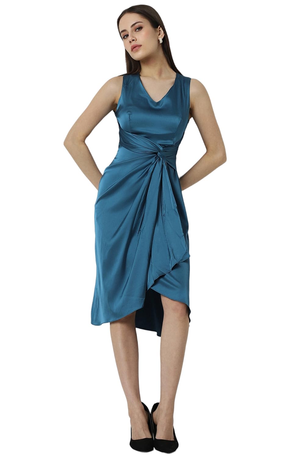 Van Heusen Women's Polyester Blend Asymmetrical Knee-Length Dress (VWDRERGH630551_Blue