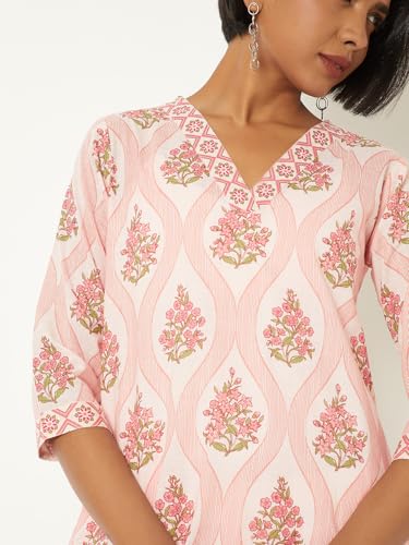Max Women Floral Print Straight Kurta(Peach_M)