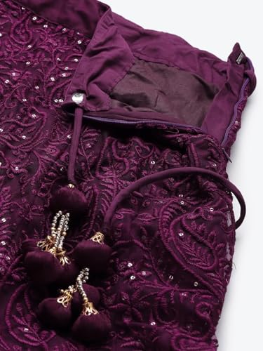 Zeel Clothing Womens Thread Sequins Embroidery Soft Net Semi-stitched Lehenga Choli Set With Dupatta (6017-Purple-Wedding-Stylish-Latest; Free Size)