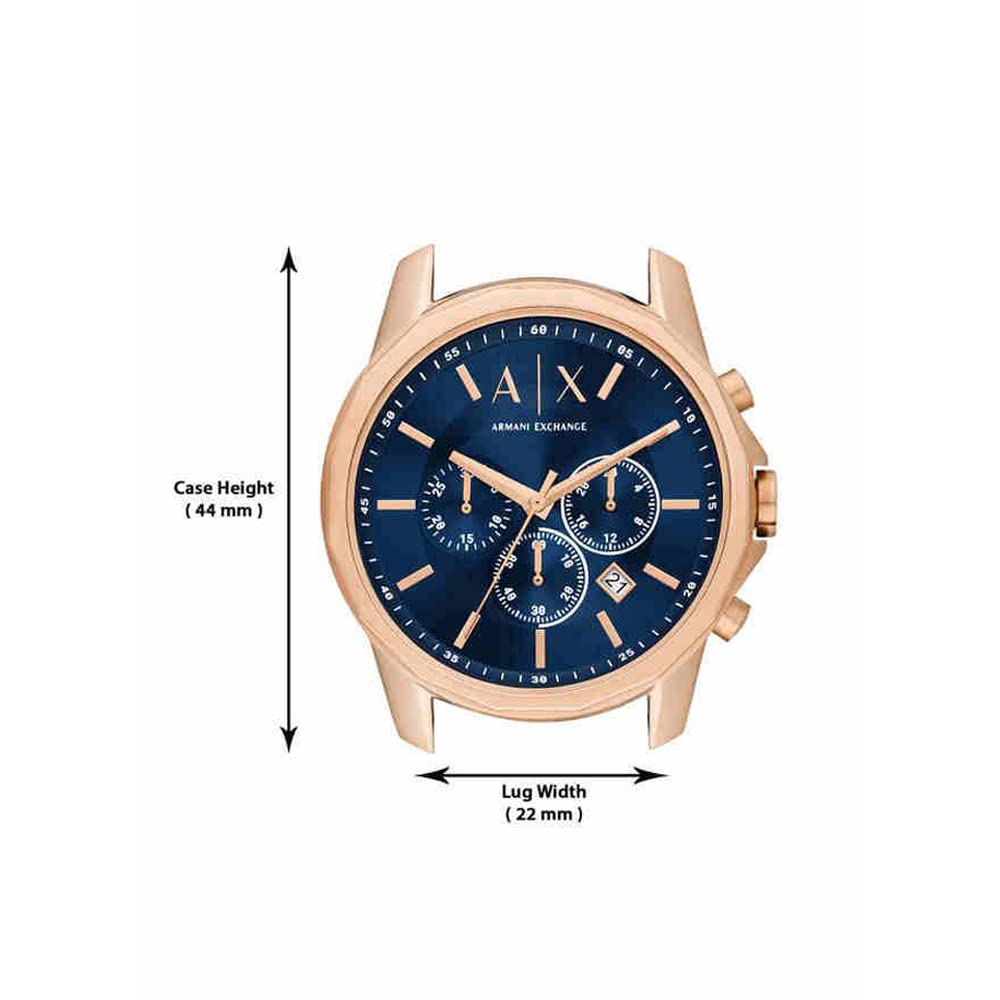 Armani Exchange Mens 44 mm Blue Dial Leather Chronograph Watch - AX1723