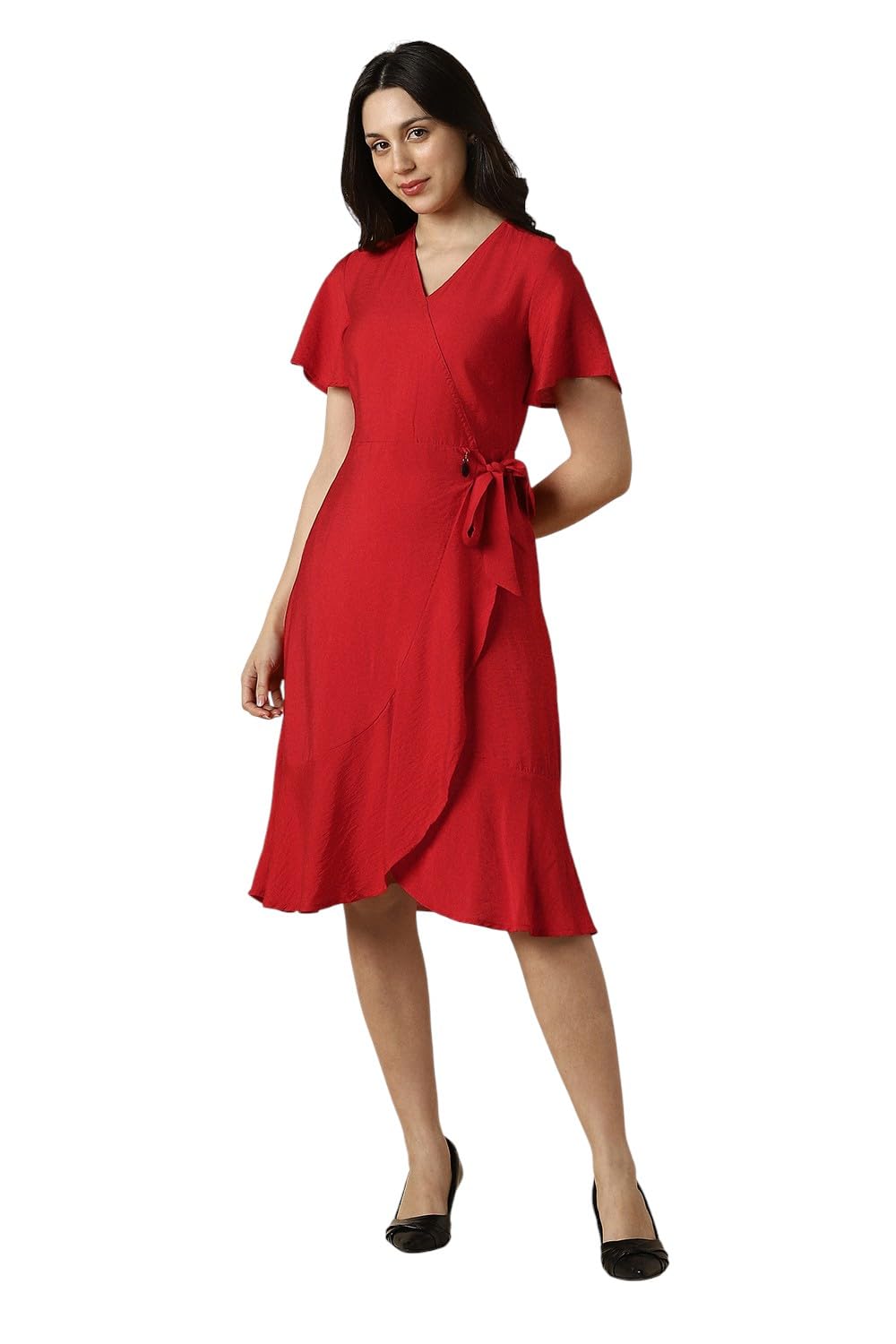Women Red Solid Casual Dress