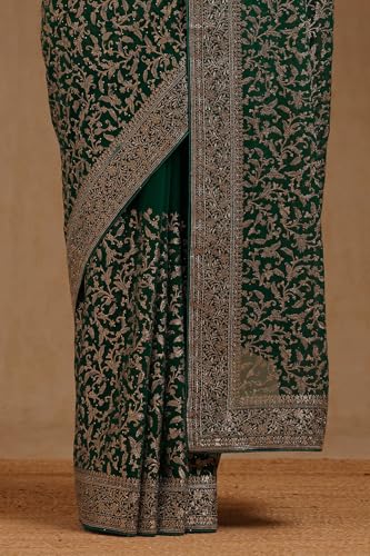 Soch Womens Teal Georgette Embroidered Saree With Zari