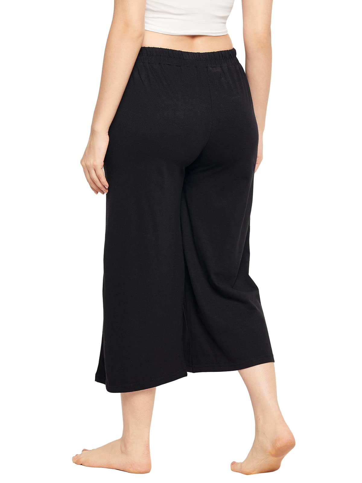 Clovia Women's Cotton Chic Basic Flared Capri with Pocket (LB0182P13_Black_L)