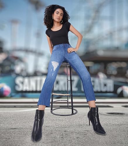 i'sol Women's Skinny High Rise Clean Look Stretchable Ankle Length Slim Fit Denim Jeans Light Blue