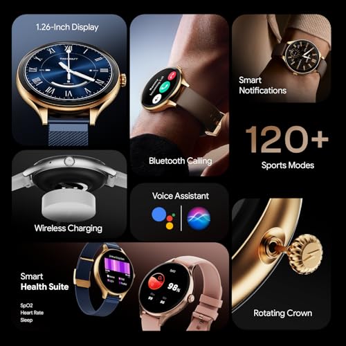 Fire-Boltt Phoenix Air Smart Watch 1.26” Round Display, Rotating Button, Wireless Charging, Ultra Lightweight Metal Body, Bluetooth Calling, Smartwatch with Silicone & Mesh Steel Straps Carbon Black