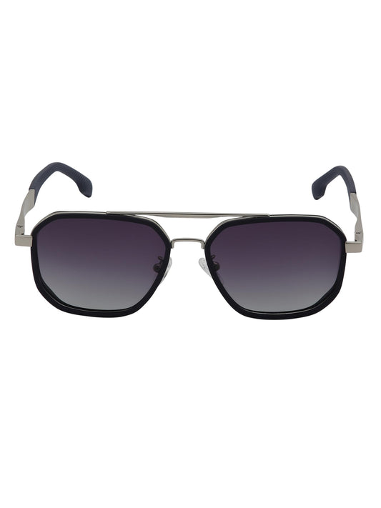 Carlton London Unisex Premium Silver & Blue Toned Grey UV with Polarized Lens Square Sunglass