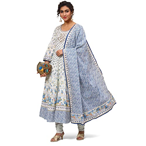 BIBA WOMEN PRINTED FITTED SALWAR KURTA DUPATTA(SKDBANDHAN7874_IVORY_42)