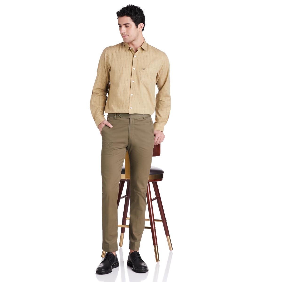 Allen Solly Men's Cotton Checkered Slim Fit Shirt (ASSFQSPBO40611_Khaki, 42)