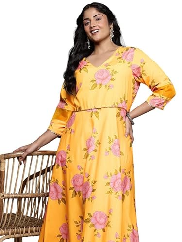 Floral Printed Sequined Detail V-Neck Maxi Dress