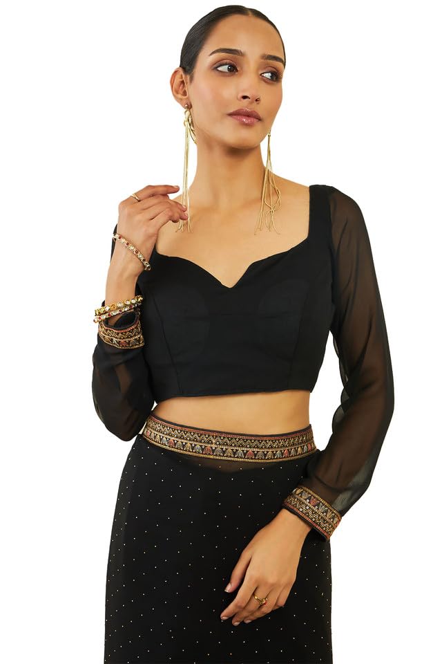 Soch Womens Black Georgette Saree With Stones And Embroidery