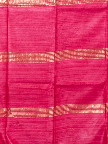 RACHBAI Women's Tussar Ghicha Golden zari Boader pure silk saree with Unstiched blouse (Pink)