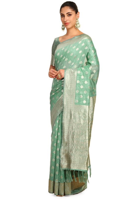 Soch Womens Sap Green Tussar Woven Design Saree