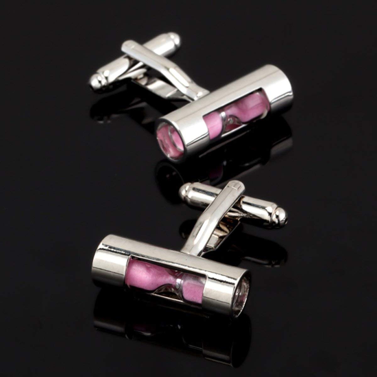 Zivom® Sand Timer Hour Glass Vintage Pink Silver Brass Office Formal Shirt Blazer Cufflinks Pair Men Gift Box