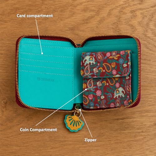 Chumbak Women’s Wallet – Paisley Blossoms Collection, Vegan Leather Square Wallet with Coin Pouch, Zipper Closure & Card Slots – Maroon Stylish Purse