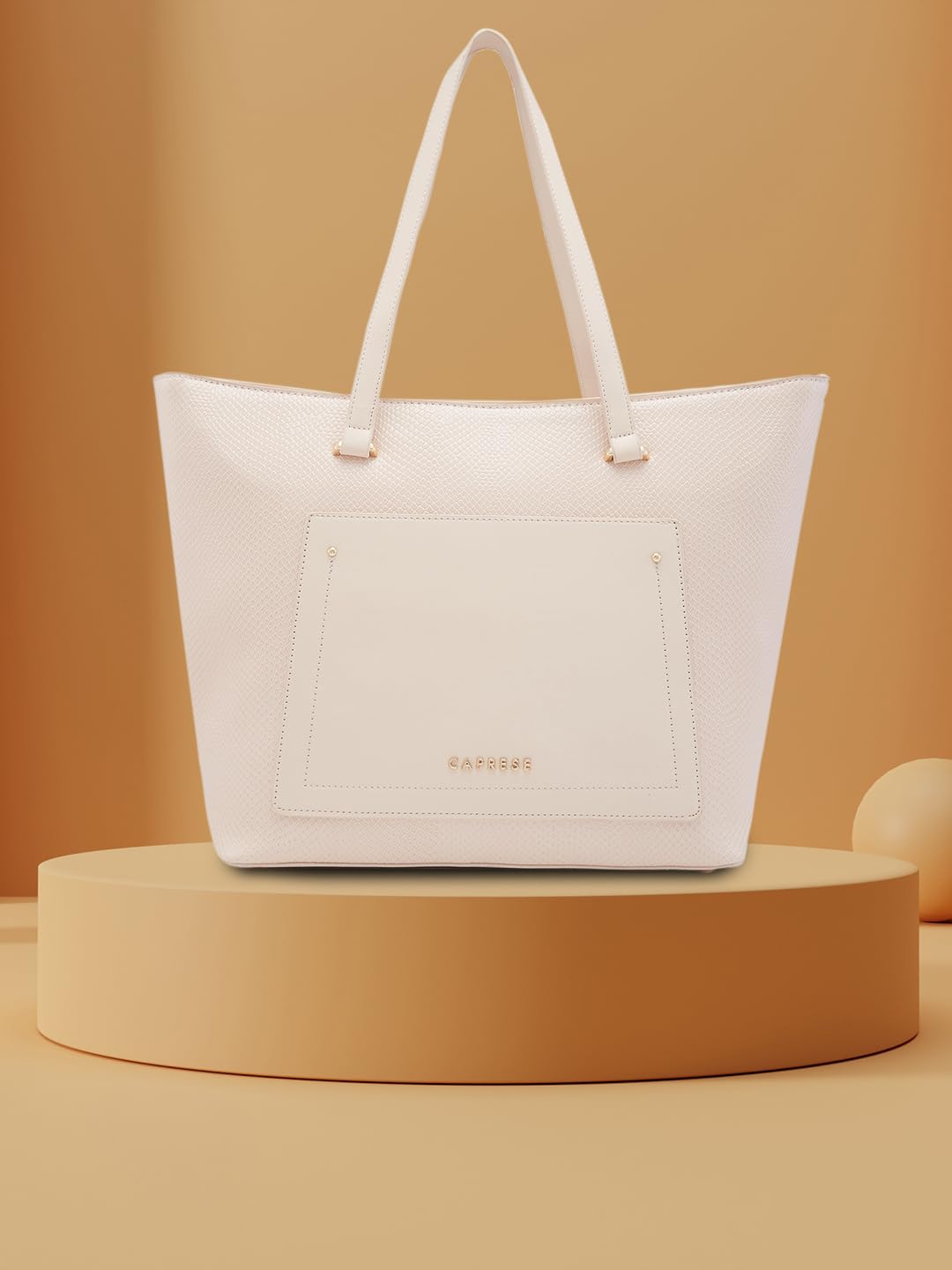 Caprese Roima Tote Bag, Large-Beige | Stylish Handbag for Women | Spacious, Versatile Office & Daily Essentials Tote | Top Zip Closure