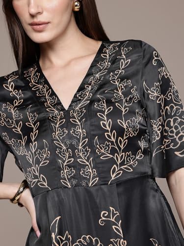 Label RITU KUMAR Black Marce V Neck Short Dress