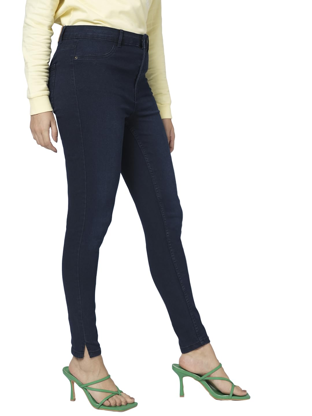 VERO MODA Women Solid Blue Cotton Skinny Fit Ankle Length High Rise Jeans