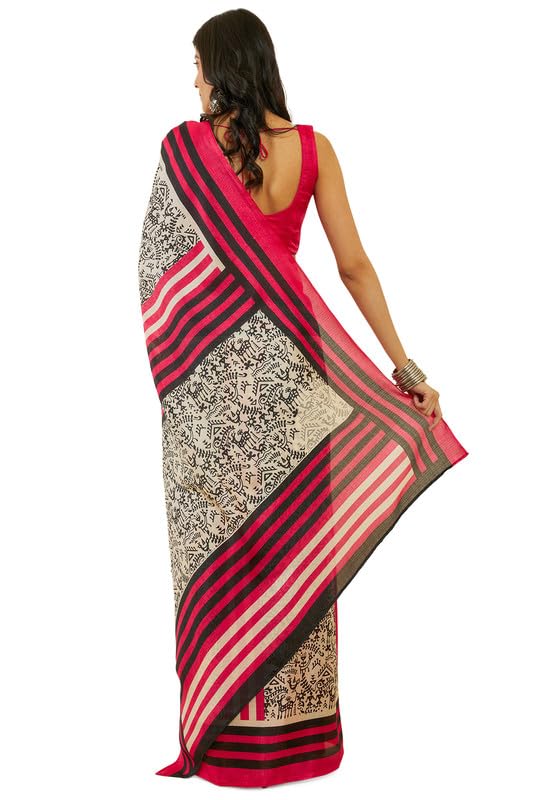 Soch Womens Magenta Warli Print Art Silk Saree