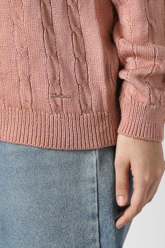 Women Peach Textured Round Neck Sweater