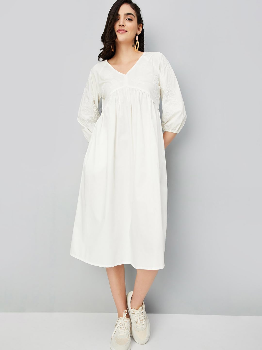 Max Women's Cotton Classic Midi Dress (Off White)