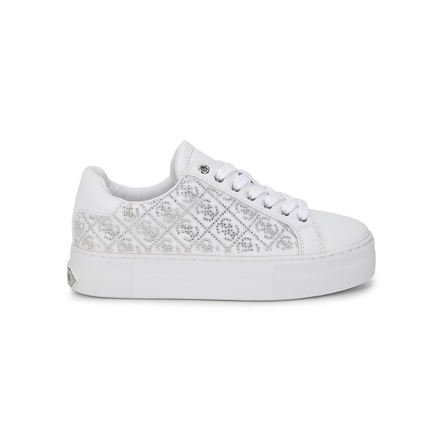 GUESS Women White Embellished Lace-Up Sneakers