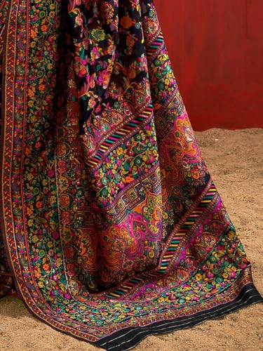 AAHLYO WOMEN'S Kashmiri Jal Cotton Patola Saree for Women | Cotton Saree | Sarees with Unstitched Blouse (BLACK)