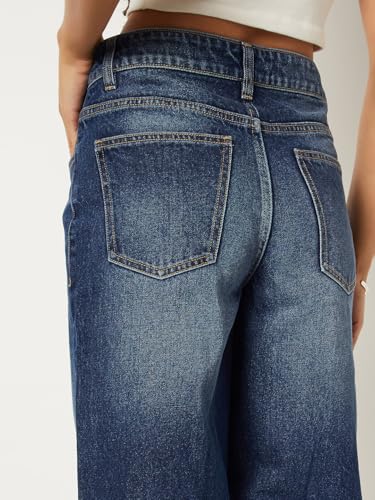 Max Women Washed Wide Leg Jeans(Blue_34)