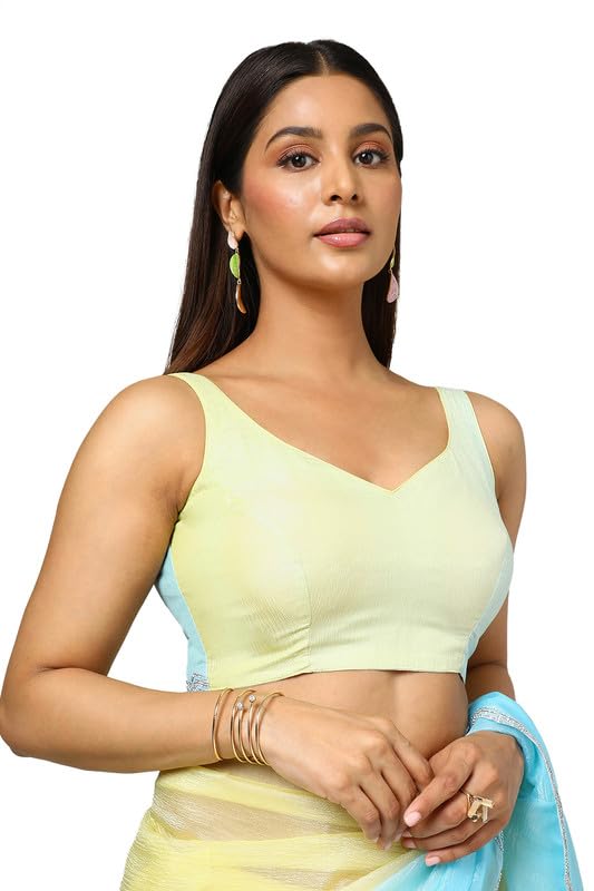 Soch Womens Yellow Organza Ombre Saree With Stone Work