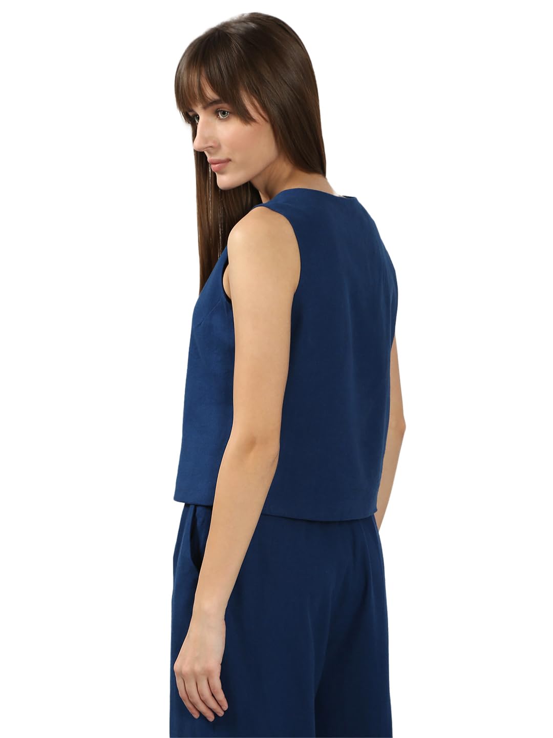 VERO MODA Women's Linen Regular Fit Blue Top